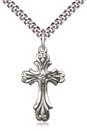 [5419SS/24S] Sterling Silver Cross Pendant on a 24 inch Light Rhodium Heavy Curb chain