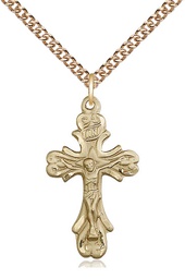 [5421GF/24GF] 14kt Gold Filled Crucifix Pendant on a 24 inch Gold Filled Heavy Curb chain