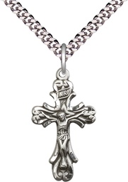 [5421SS/24S] Sterling Silver Crucifix Pendant on a 24 inch Light Rhodium Heavy Curb chain