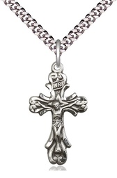 [5421SS/24S] Sterling Silver Crucifix Pendant on a 24 inch Light Rhodium Heavy Curb chain