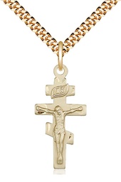 [5424GF/24G] 14kt Gold Filled Crucifix Pendant on a 24 inch Gold Plate Heavy Curb chain