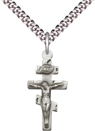 [5424SS/24S] Sterling Silver Crucifix Pendant on a 24 inch Light Rhodium Heavy Curb chain