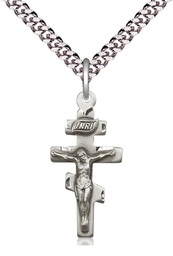 [5424SS/24S] Sterling Silver Crucifix Pendant on a 24 inch Light Rhodium Heavy Curb chain