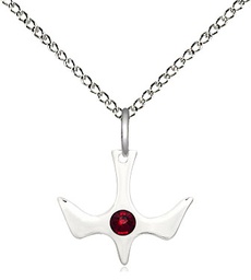 [5431SS-STN1/18SS] Sterling Silver Holy Spirit Pendant with a 3mm Garnet Swarovski stone on a 18 inch Sterling Silver Light Curb chain
