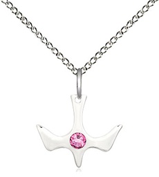 [5431SS-STN10/18SS] Sterling Silver Holy Spirit Pendant with a 3mm Rose Swarovski stone on a 18 inch Sterling Silver Light Curb chain