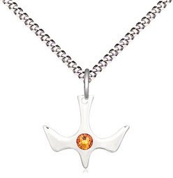 [5431SS-STN11/18S] Sterling Silver Holy Spirit Pendant with a 3mm Topaz Swarovski stone on a 18 inch Light Rhodium Light Curb chain