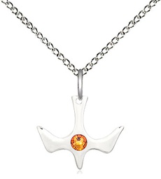 [5431SS-STN11/18SS] Sterling Silver Holy Spirit Pendant with a 3mm Topaz Swarovski stone on a 18 inch Sterling Silver Light Curb chain