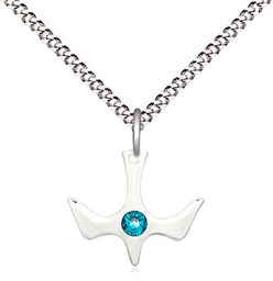 [5431SS-STN12/18S] Sterling Silver Holy Spirit Pendant with a 3mm Zircon Swarovski stone on a 18 inch Light Rhodium Light Curb chain
