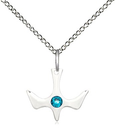 [5431SS-STN12/18SS] Sterling Silver Holy Spirit Pendant with a 3mm Zircon Swarovski stone on a 18 inch Sterling Silver Light Curb chain