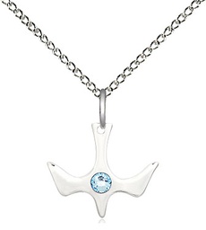 [5431SS-STN3/18SS] Sterling Silver Holy Spirit Pendant with a 3mm Aqua Swarovski stone on a 18 inch Sterling Silver Light Curb chain