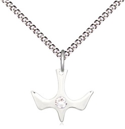 [5431SS-STN4/18S] Sterling Silver Holy Spirit Pendant with a 3mm Crystal Swarovski stone on a 18 inch Light Rhodium Light Curb chain