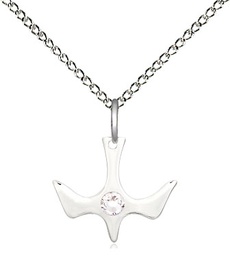 [5431SS-STN4/18SS] Sterling Silver Holy Spirit Pendant with a 3mm Crystal Swarovski stone on a 18 inch Sterling Silver Light Curb chain