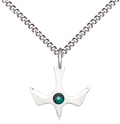 [5431SS-STN5/18S] Sterling Silver Holy Spirit Pendant with a 3mm Emerald Swarovski stone on a 18 inch Light Rhodium Light Curb chain