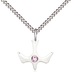 [5431SS-STN6/18S] Sterling Silver Holy Spirit Pendant with a 3mm Light Amethyst Swarovski stone on a 18 inch Light Rhodium Light Curb chain