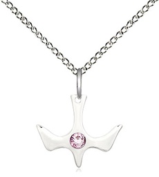 [5431SS-STN6/18SS] Sterling Silver Holy Spirit Pendant with a 3mm Light Amethyst Swarovski stone on a 18 inch Sterling Silver Light Curb chain