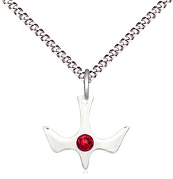 [5431SS-STN7/18S] Sterling Silver Holy Spirit Pendant with a 3mm Ruby Swarovski stone on a 18 inch Light Rhodium Light Curb chain