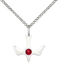 [5431SS-STN7/18SS] Sterling Silver Holy Spirit Pendant with a 3mm Ruby Swarovski stone on a 18 inch Sterling Silver Light Curb chain