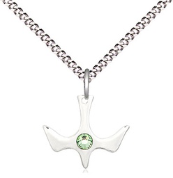 [5431SS-STN8/18S] Sterling Silver Holy Spirit Pendant with a 3mm Peridot Swarovski stone on a 18 inch Light Rhodium Light Curb chain