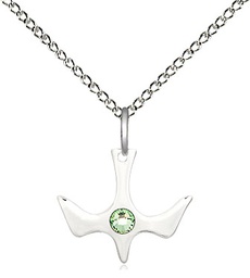 [5431SS-STN8/18SS] Sterling Silver Holy Spirit Pendant with a 3mm Peridot Swarovski stone on a 18 inch Sterling Silver Light Curb chain
