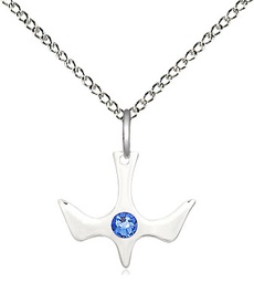 [5431SS-STN9/18SS] Sterling Silver Holy Spirit Pendant with a 3mm Sapphire Swarovski stone on a 18 inch Sterling Silver Light Curb chain