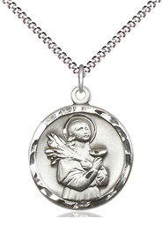 [5435SS/18S] Sterling Silver Saint Lucy Pendant on a 18 inch Light Rhodium Light Curb chain