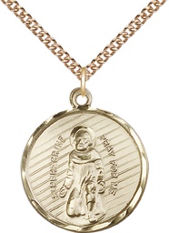 [5437GF/24GF] 14kt Gold Filled Saint Perregrine Pendant on a 24 inch Gold Filled Heavy Curb chain