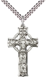 [5439SS/24S] Sterling Silver Celtic Cross Pendant on a 24 inch Light Rhodium Heavy Curb chain