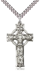 [5439SS/24S] Sterling Silver Celtic Cross Pendant on a 24 inch Light Rhodium Heavy Curb chain