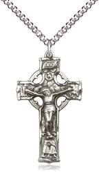 [5440SS/24SS] Sterling Silver Celtic Crucifix Pendant on a 24 inch Sterling Silver Heavy Curb chain