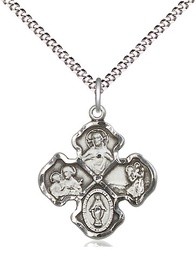 [5441SS/18S] Sterling Silver 4-Way Pendant on a 18 inch Light Rhodium Light Curb chain