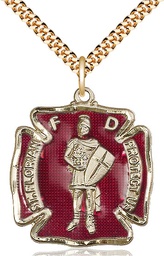 [5445EGF/24G] 14kt Gold Filled Saint Florian Pendant on a 24 inch Gold Plate Heavy Curb chain