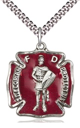 [5445ESS/24S] Sterling Silver Saint Florian Pendant on a 24 inch Light Rhodium Heavy Curb chain