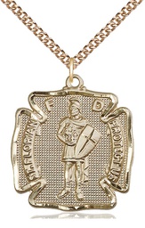 [5445GF/24GF] 14kt Gold Filled Saint Florian Pendant on a 24 inch Gold Filled Heavy Curb chain