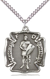 [5445SS/24SS] Sterling Silver Saint Florian Pendant on a 24 inch Sterling Silver Heavy Curb chain