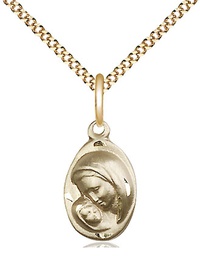 [5447GF/18G] 14kt Gold Filled Madonna &amp; Child Pendant on a 18 inch Gold Plate Light Curb chain