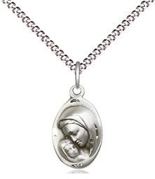[5447SS/18S] Sterling Silver Madonna &amp; Child Pendant on a 18 inch Light Rhodium Light Curb chain