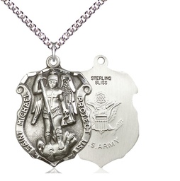 [5448SS2/24SS] Sterling Silver Saint Michael Army Pendant on a 24 inch Sterling Silver Heavy Curb chain