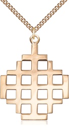 [5546GF/24GF] 14kt Gold Filled Jerusalem Cross Pendant on a 24 inch Gold Filled Heavy Curb chain