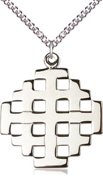 [5546SS/24SS] Sterling Silver Jerusalem Cross Pendant on a 24 inch Sterling Silver Heavy Curb chain