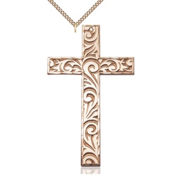 [5637GF/24GF] 14kt Gold Filled Knurled Cross Pendant on a 24 inch Gold Filled Heavy Curb chain