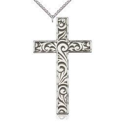 [5637SS/24SS] Sterling Silver Knurled Cross Pendant on a 24 inch Sterling Silver Heavy Curb chain