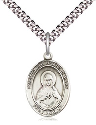[8337SS/24S] Sterling Silver Immaculate Heart of Mary Pendant on a 24 inch Light Rhodium Heavy Curb Chain