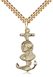 [5645GF/24G] 14kt Gold Filled Saint Christopher Pendant on a 24 inch Gold Plate Heavy Curb chain