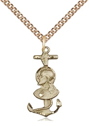 [5645GF/24GF] 14kt Gold Filled Saint Christopher Pendant on a 24 inch Gold Filled Heavy Curb chain