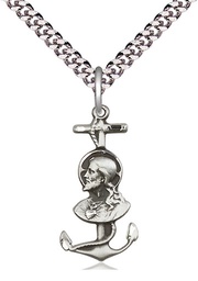 [5645SS/24S] Sterling Silver Saint Christopher Pendant on a 24 inch Light Rhodium Heavy Curb chain