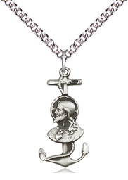 [5645SS/24SS] Sterling Silver Saint Christopher Pendant on a 24 inch Sterling Silver Heavy Curb chain