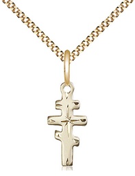 [5654GF/18G] 14kt Gold Filled Greek Orthadox Cross Pendant on a 18 inch Gold Plate Light Curb chain