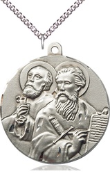 [5660SS/24SS] Sterling Silver Saint Peter St Paul Pendant on a 24 inch Sterling Silver Heavy Curb chain