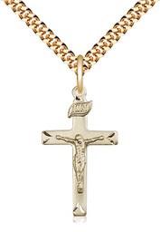 [5668GF/24G] 14kt Gold Filled Crucifix Pendant on a 24 inch Gold Plate Heavy Curb chain