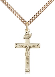 [5668GF/24GF] 14kt Gold Filled Crucifix Pendant on a 24 inch Gold Filled Heavy Curb chain